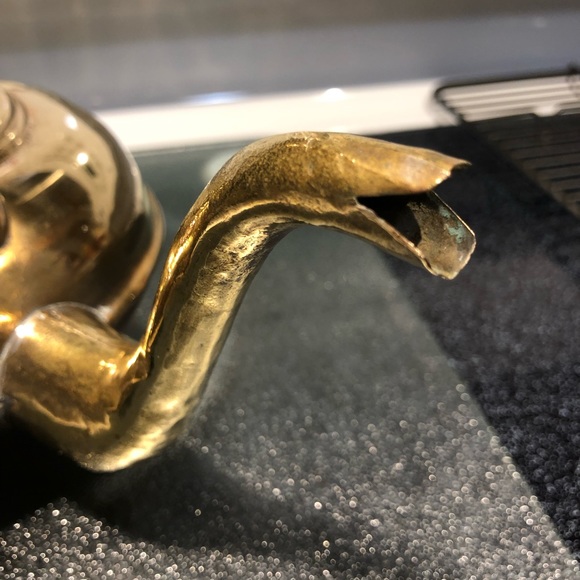 POT BELLY KETTLE ETCHED BRASS TODDY KETTLE MID CENTURY SHABBY CHIC - Picture 7 of 16